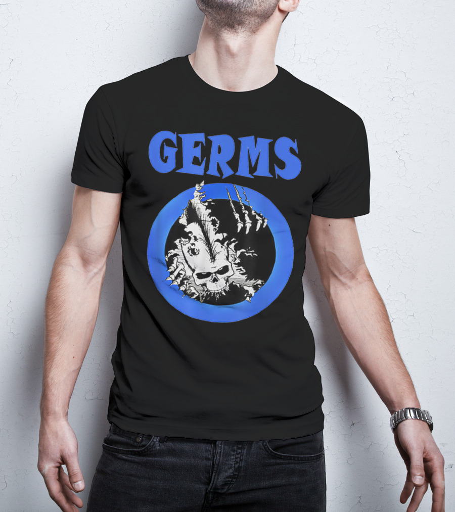 Germs Punk Rock Cool Skull Symbol With Blue Circle T-Shirt