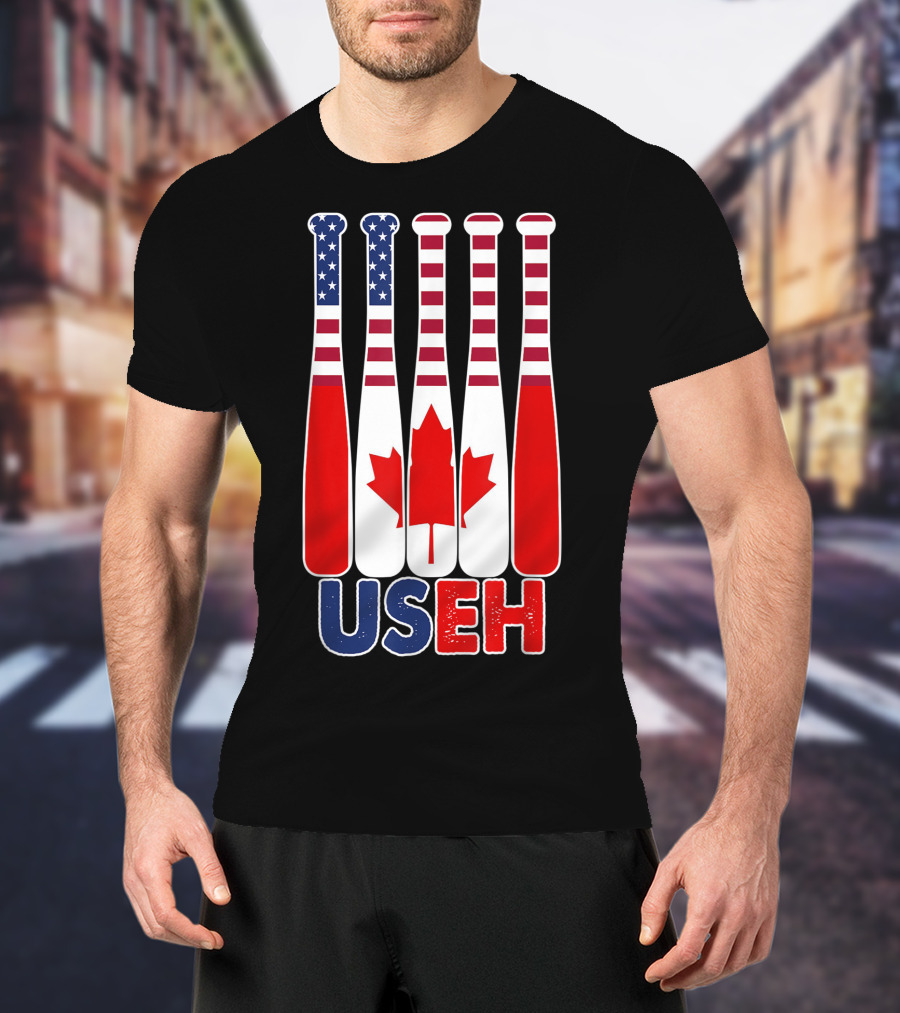 Useh America Canada Flag Baseball Bats Canada Day T-Shirt
