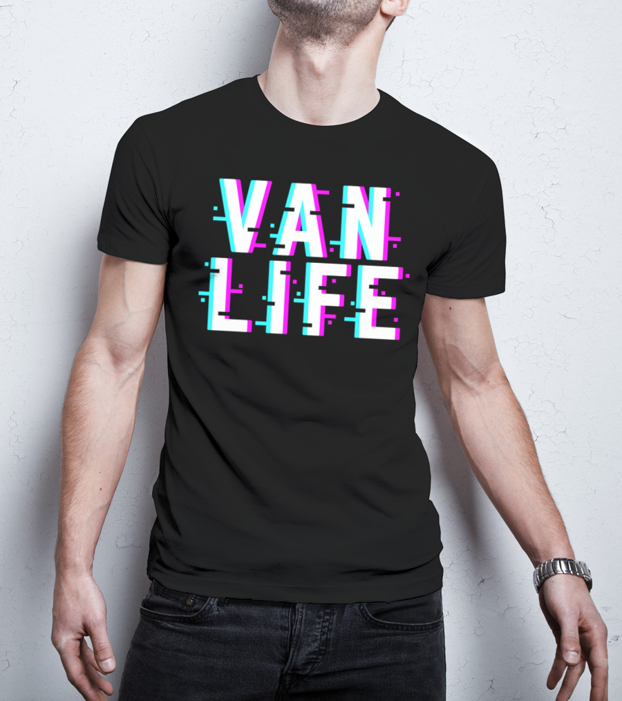 Van Life Camper Van Glitch Typography T-Shirt