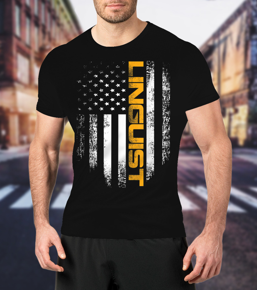 Vintage American USA Flag Linguist Cool T-Shirt