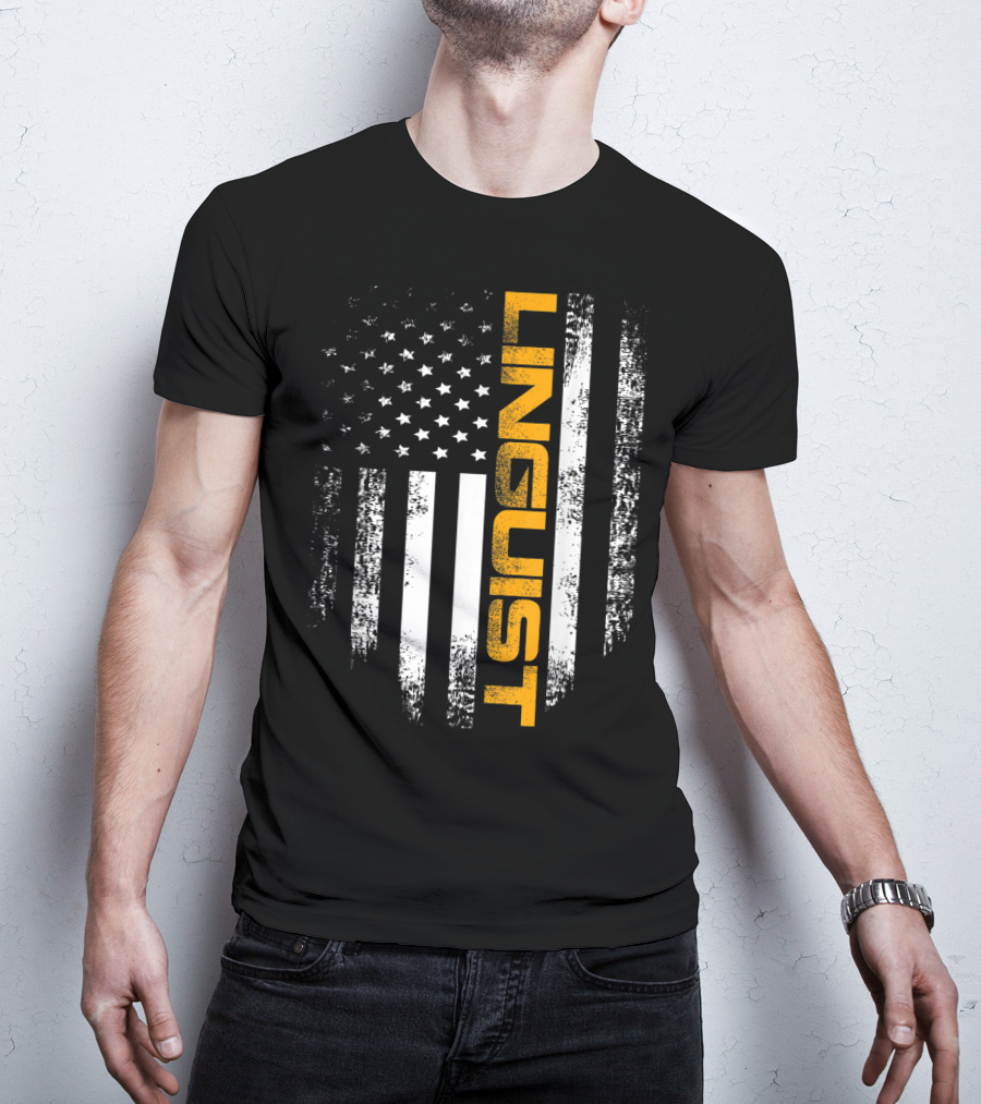 Vintage American USA Flag Linguist Cool T-Shirt