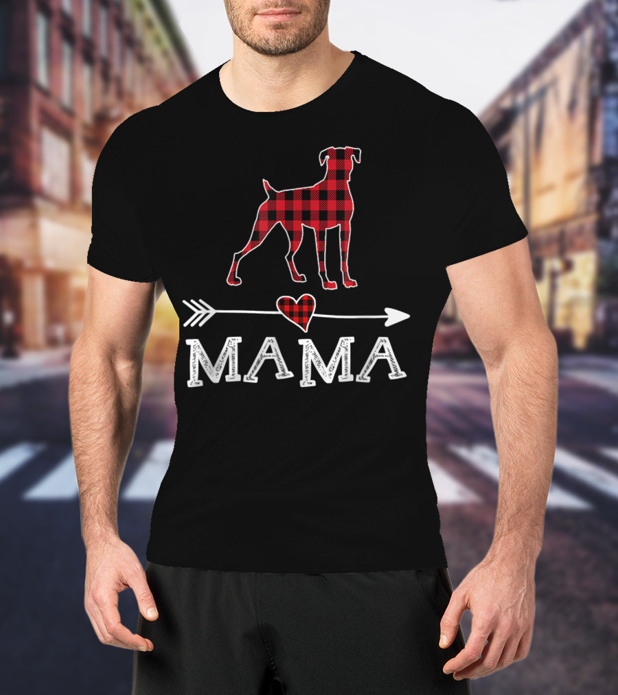 Mama Red Plaid Boxer Dog Heart Buffalo T-Shirt