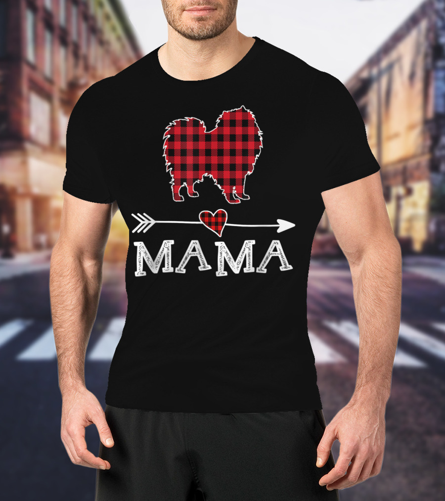 Plaid Keeshond Heart Mama Buffalo Dog Mom Arrow T-Shirt