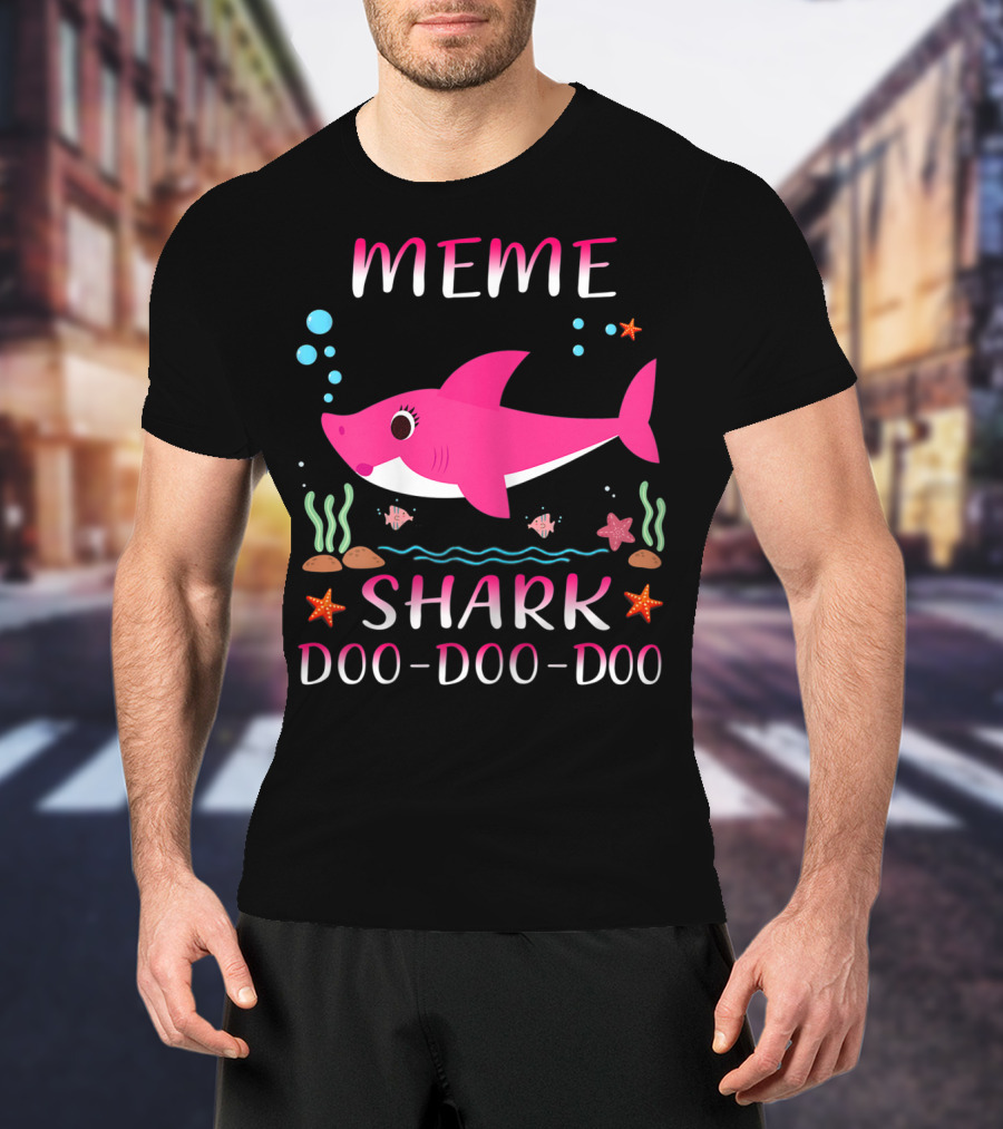 Meme Shark Doo-Doo-Doo Pink Cartoon T-Shirt