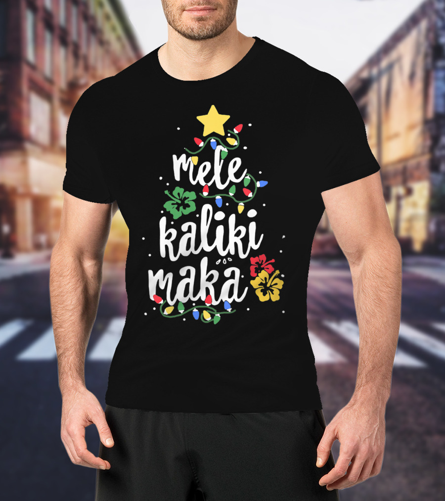 Mele Kalikimaka Hawaiian Christmas Lights And Hibiscus Holiday T-Shirt