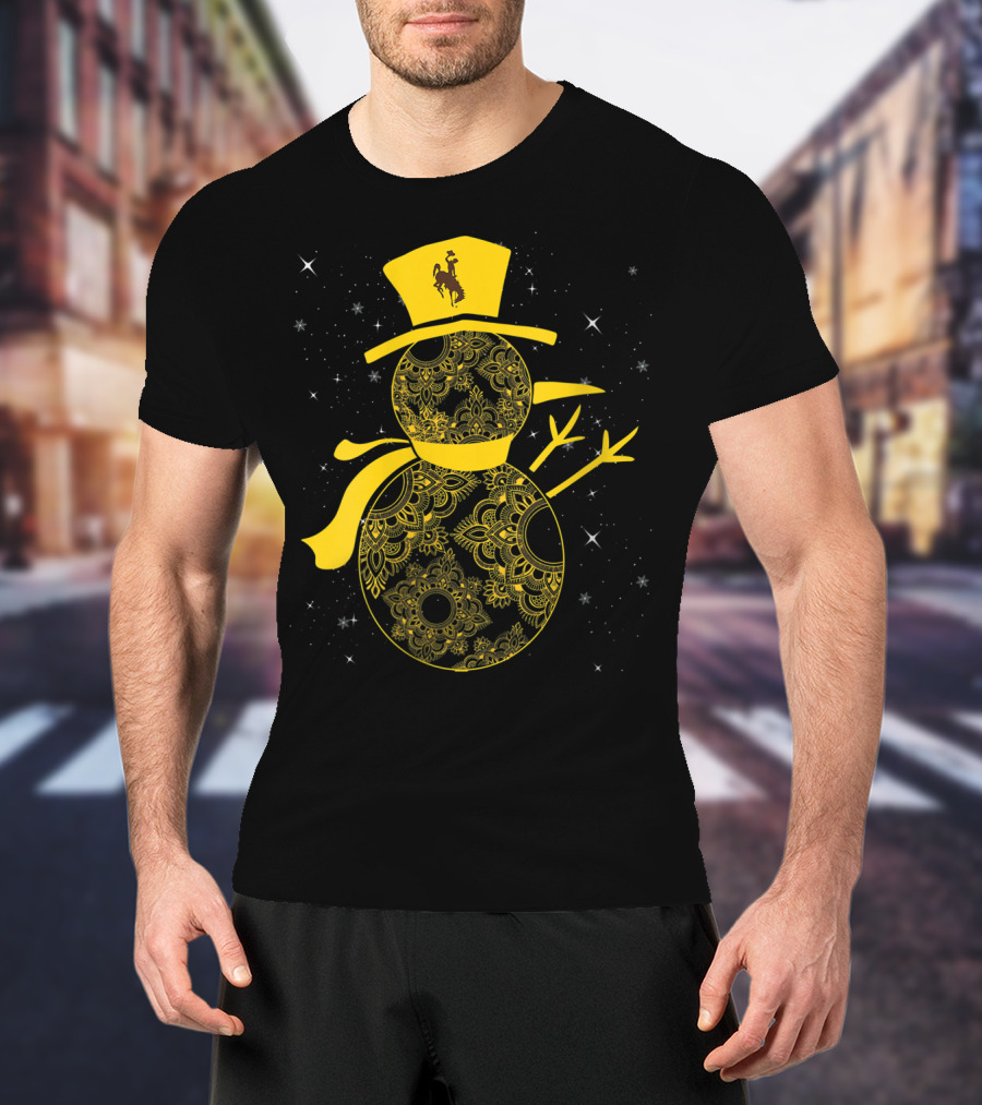 Wyoming Cowboys Mandala Snowman With Cowboy Hat T-Shirt
