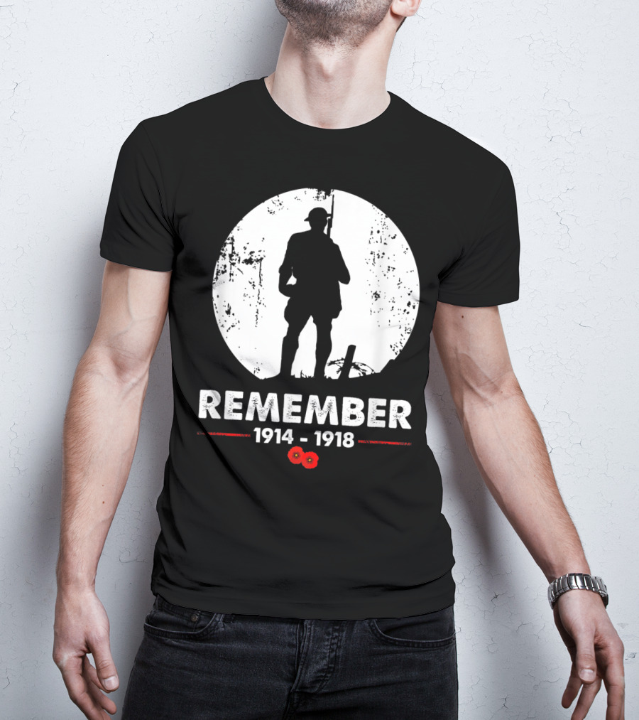 World War 1 Remember 1914-1918 Soldier Silhouette With Poppies T-Shirt