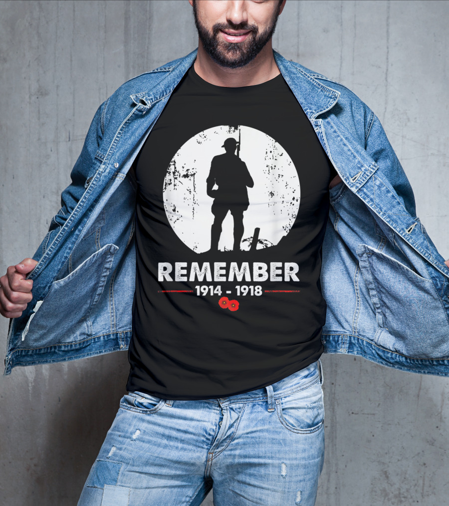 World War 1 Remember 1914-1918 Soldier Silhouette With Poppies T-Shirt