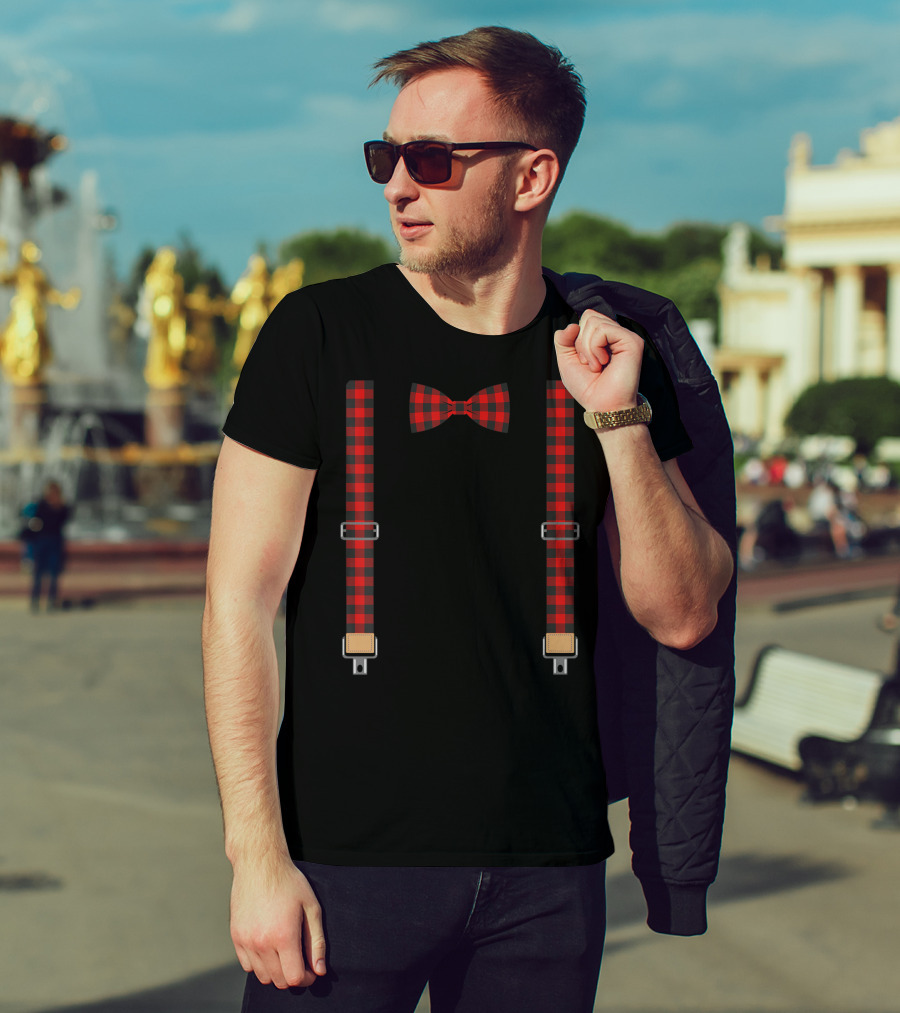 Christmas Buffalo Plaid Bow Tie And Suspenders T-Shirt