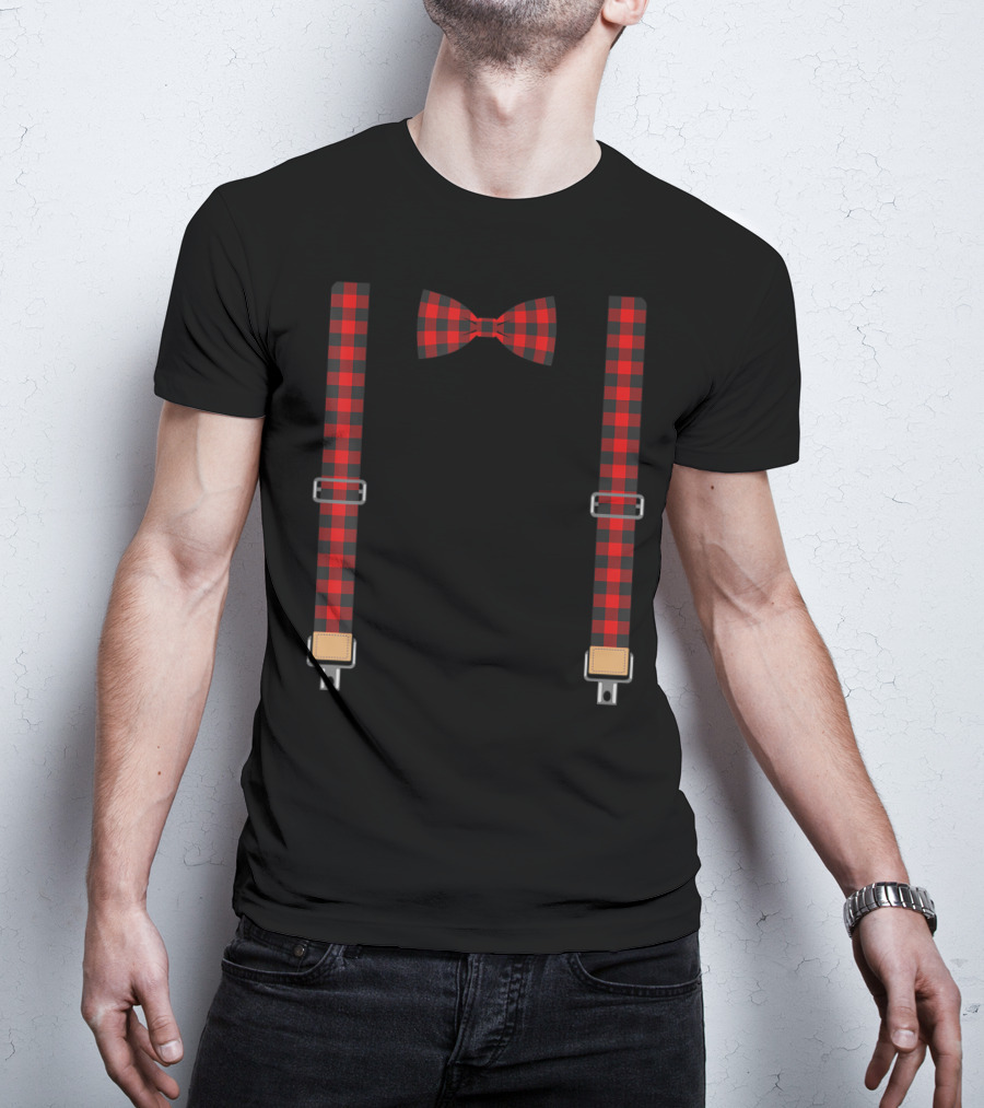 Christmas Buffalo Plaid Bow Tie And Suspenders T-Shirt