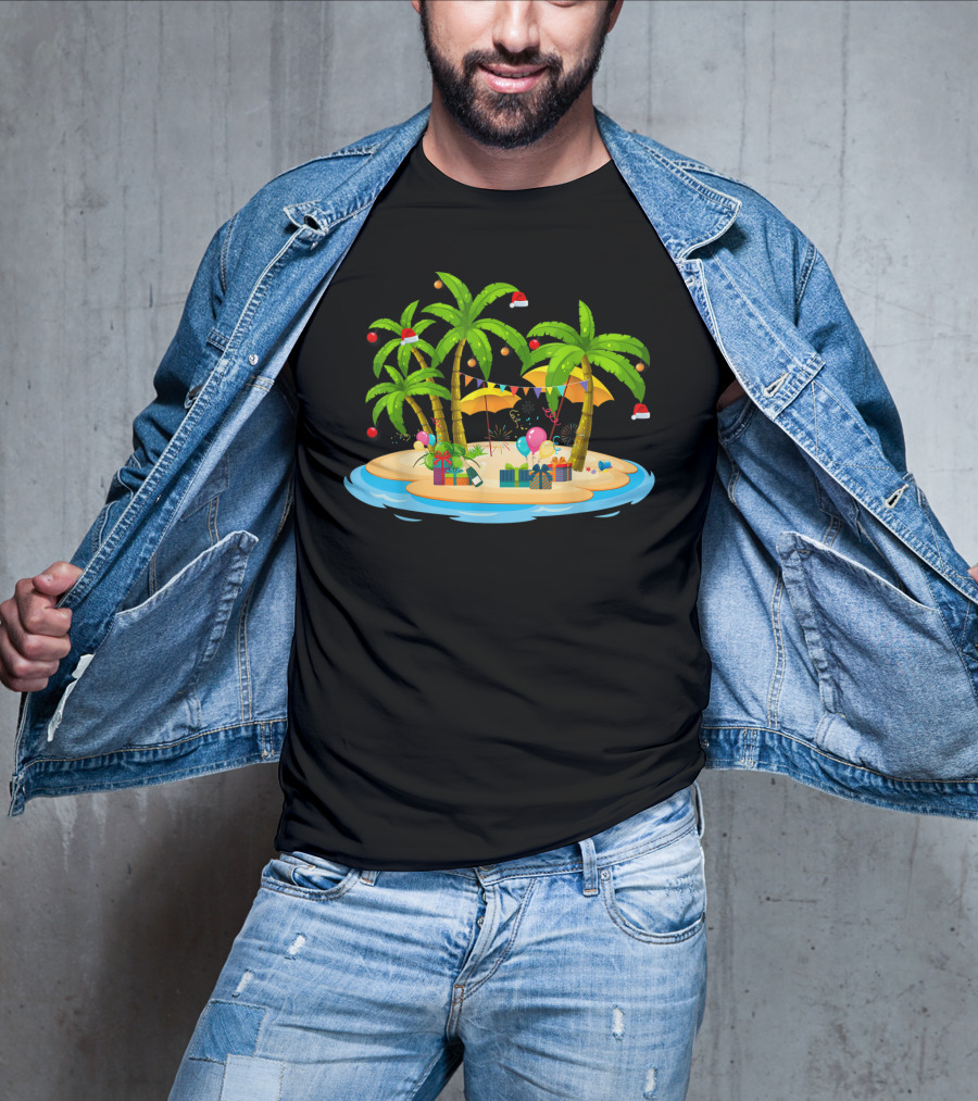 Tropical Christmas Island With Palm Trees And Coconuts T-Shirt