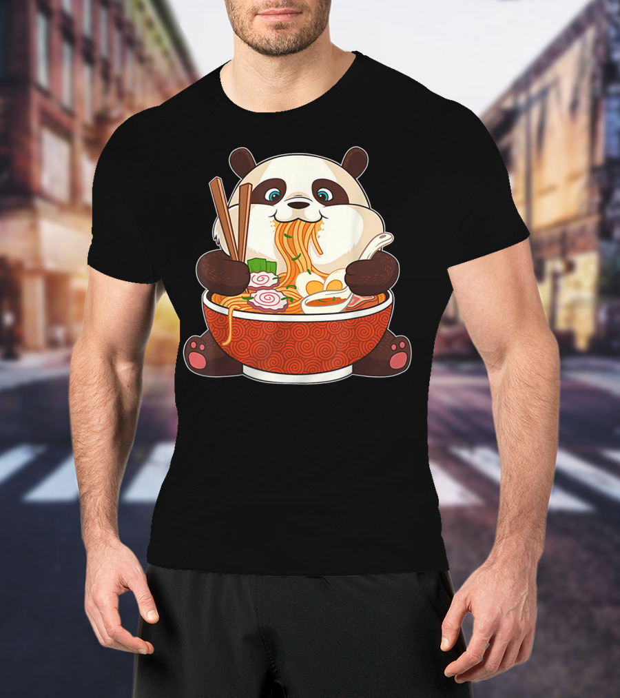Cute Panda Bear Enjoying Japanese Ramen Noodles T-Shirt