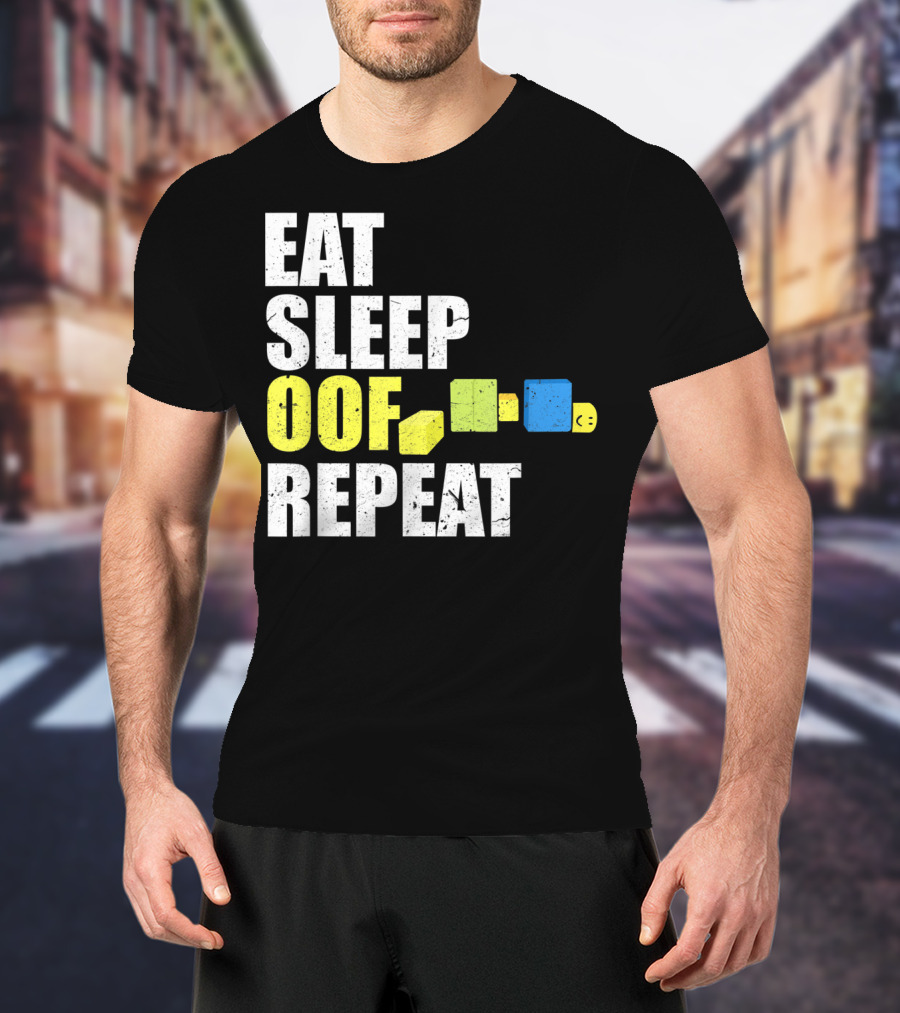 Eat Sleep Oof Repeat Gamers Blocky Character Banner T-Shirt