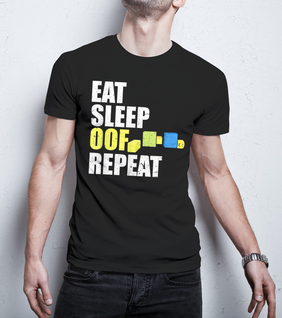 Eat Sleep Oof Repeat Gamers Blocky Character Banner T-Shirt