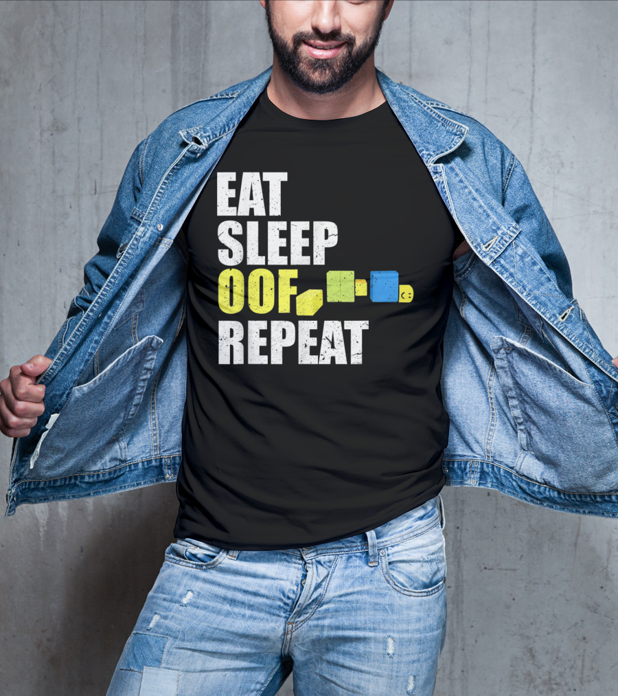 Eat Sleep Oof Repeat Gamers Blocky Character Banner T-Shirt