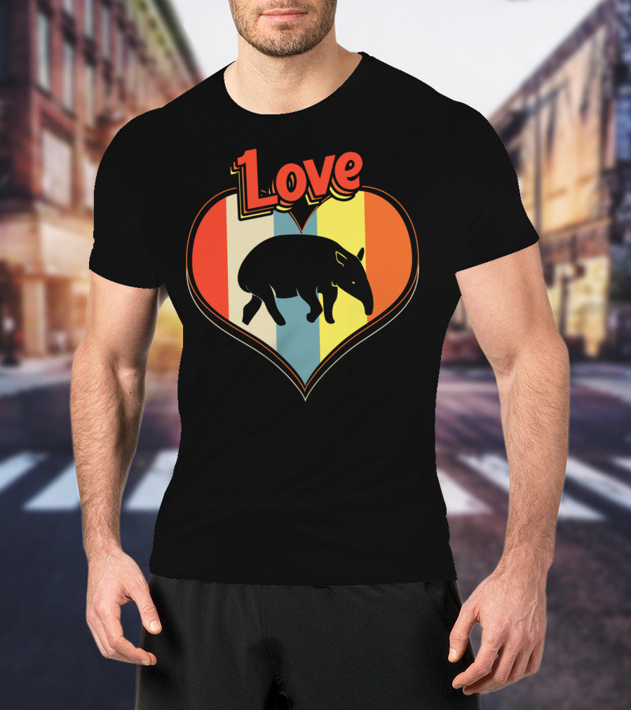 Love Heart Tapir Vintage Stripe T-Shirt