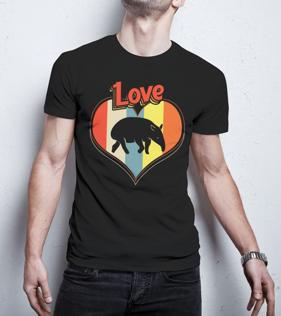 Love Heart Tapir Vintage Stripe T-Shirt