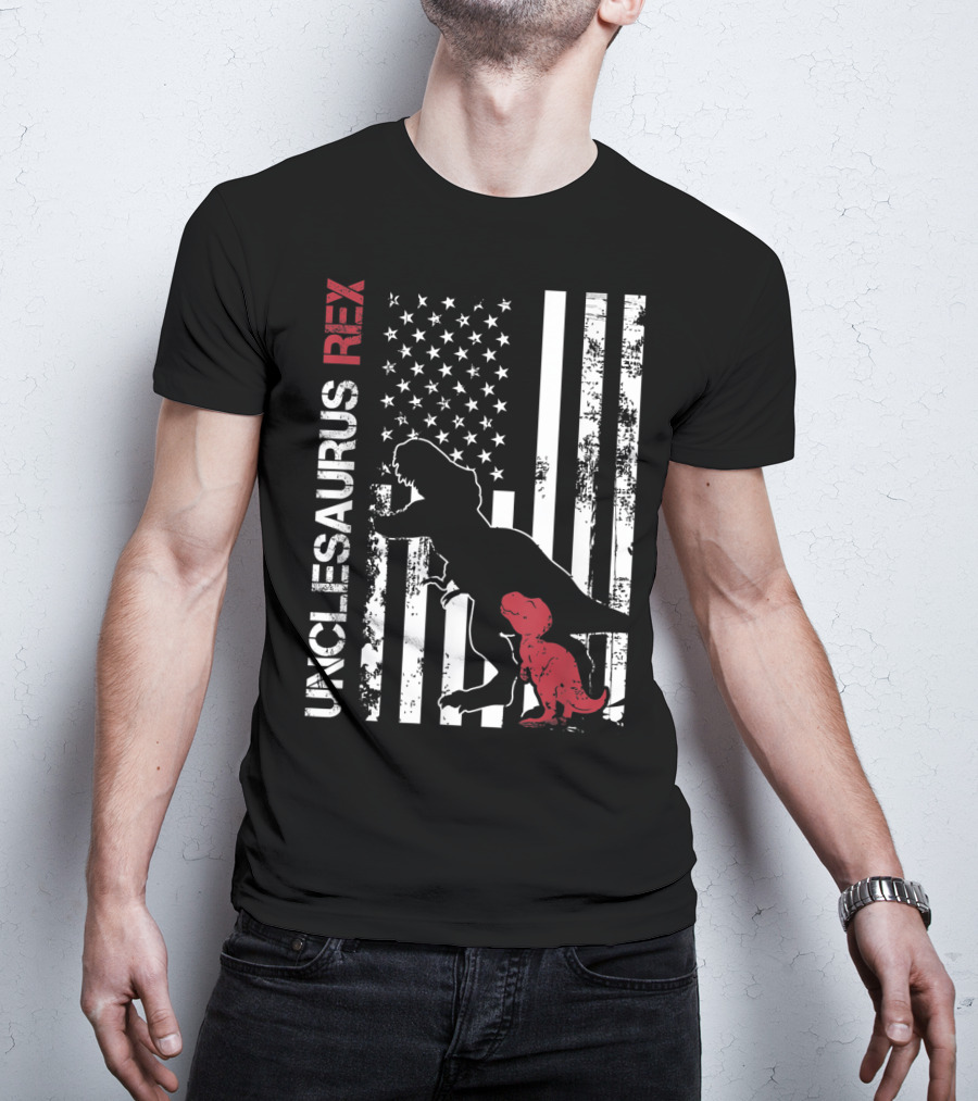 Unclesaurus Rex Dinosaur USA Flag Family T-Shirt