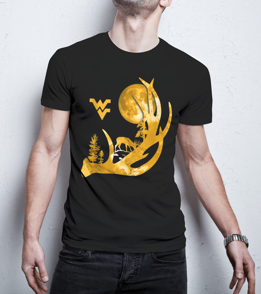 West Virginia Mountaineers Antler Moon Deer Silhouette Fan T-Shirt