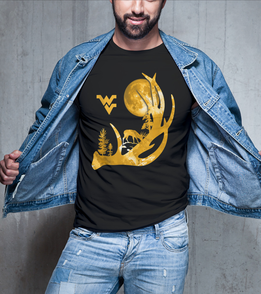 West Virginia Mountaineers Antler Moon Deer Silhouette Fan T-Shirt