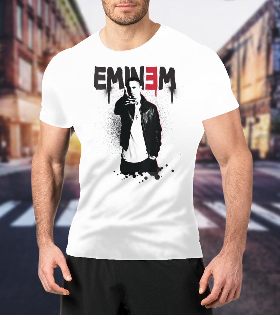 Eminem Sprayed Up Red E Iconic Leather Jacket T-Shirt
