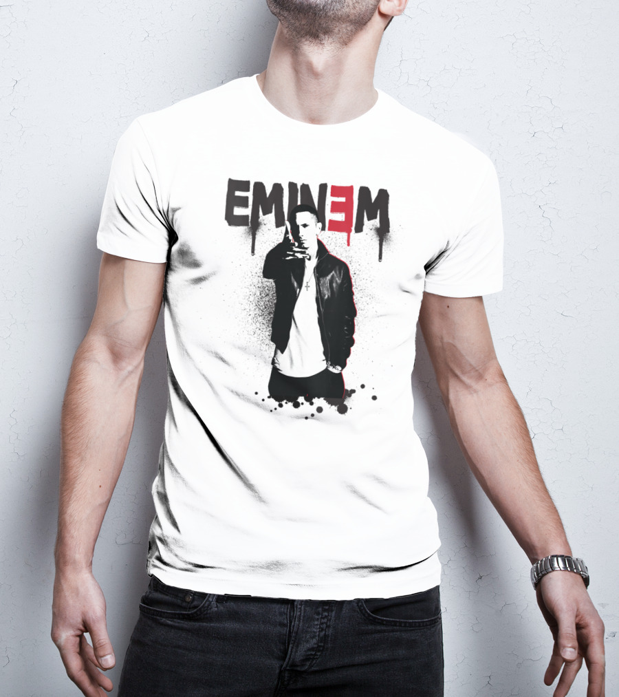 Eminem Sprayed Up Red E Iconic Leather Jacket T-Shirt