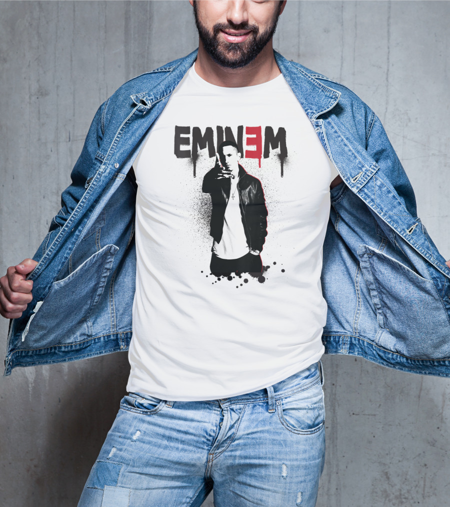 Eminem Sprayed Up Red E Iconic Leather Jacket T-Shirt