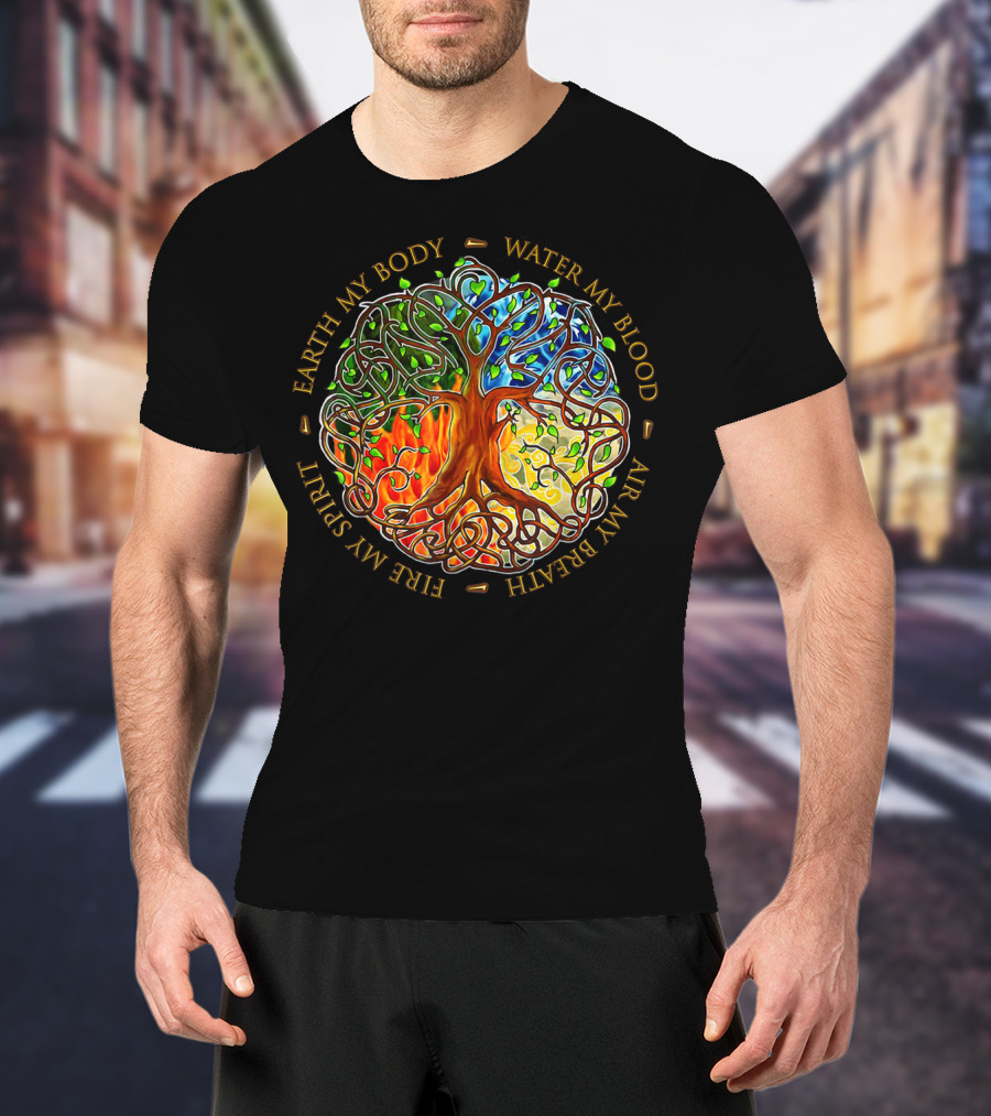 Yggdrasil Tree Of Life Earth My Body Water My Blood Fire My Spirit Air My Breath T-Shirt