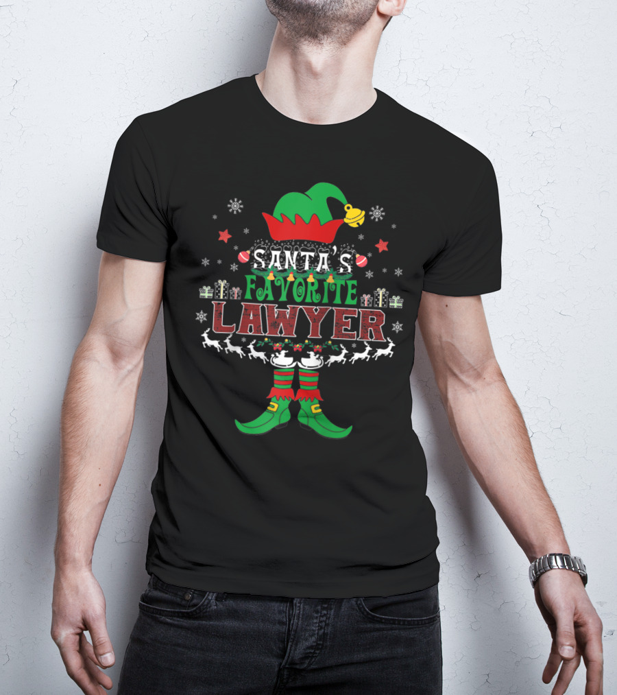 Santa's Favorite Lawyer Festive Elf Reindeer Snowflakes T-Shirt