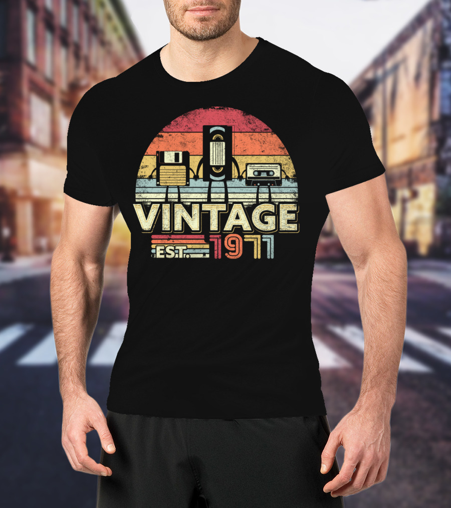 Vintage 1971 Est. Cassette Floppy Disk T-Shirt