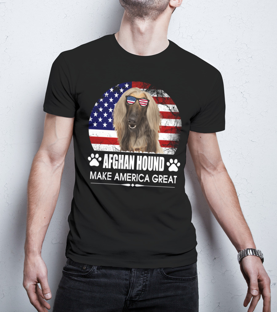 Afghan Hound Make America Great With Dog And Flag Paw Prints T-Shirt