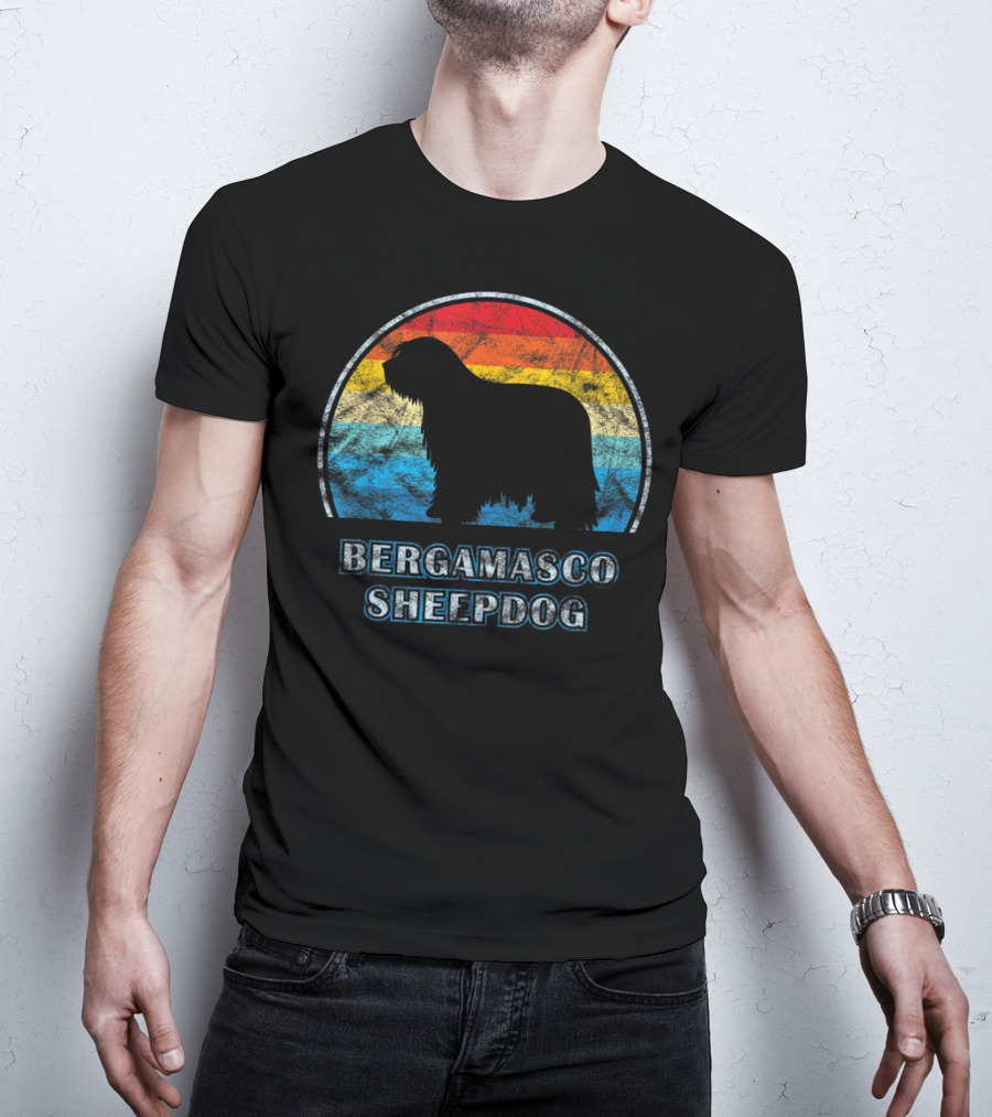 Bergamasco Sheepdog Retro Silhouette Vintage Stripes T-Shirt