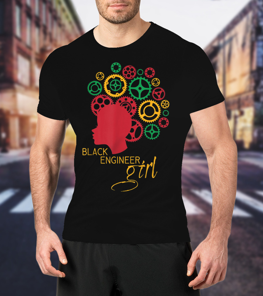 Black Engineer Girl Afro Gears T-Shirt