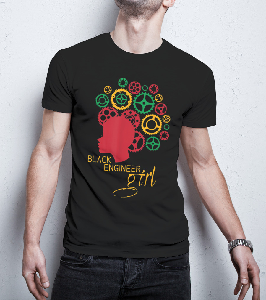 Black Engineer Girl Afro Gears T-Shirt