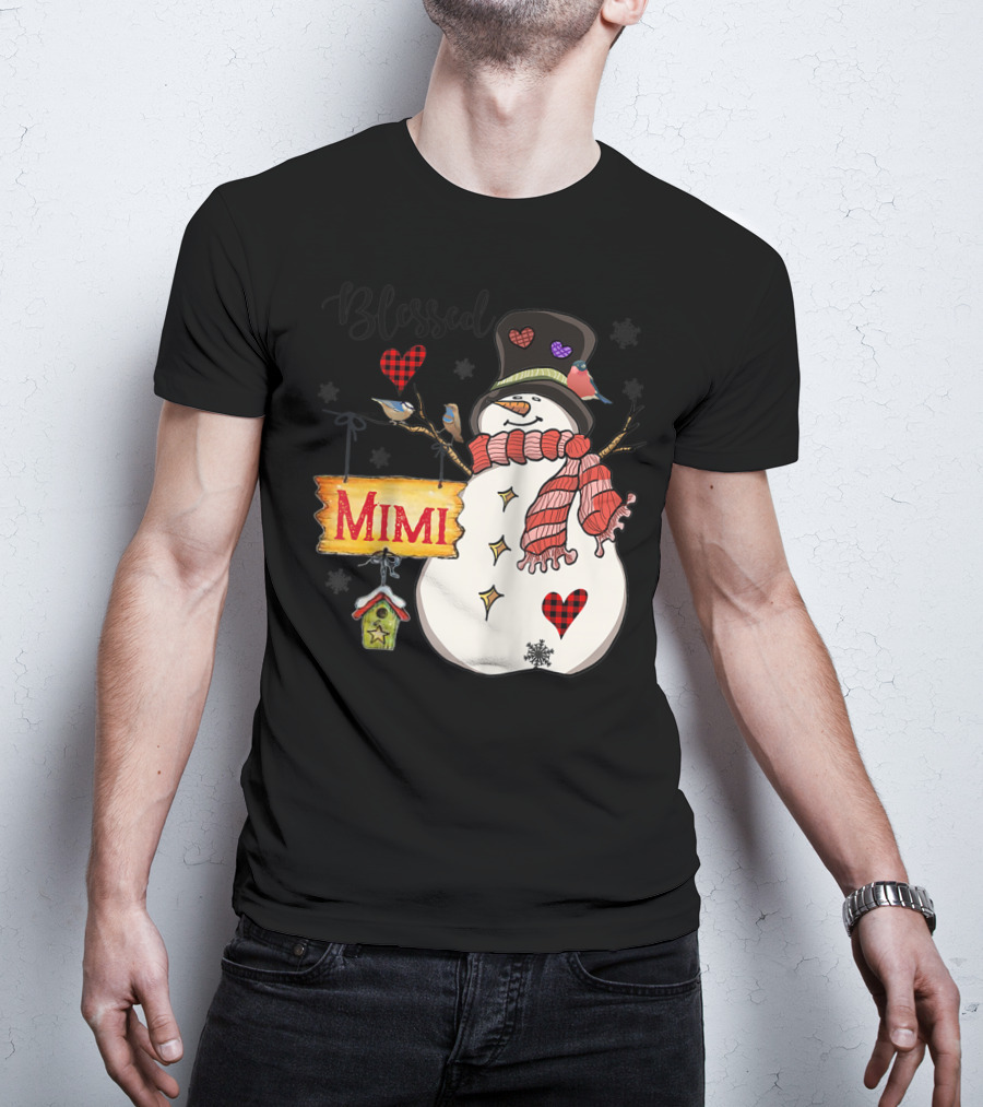 Blessed Mimi Snowman Grandma Christmas Family T-Shirt