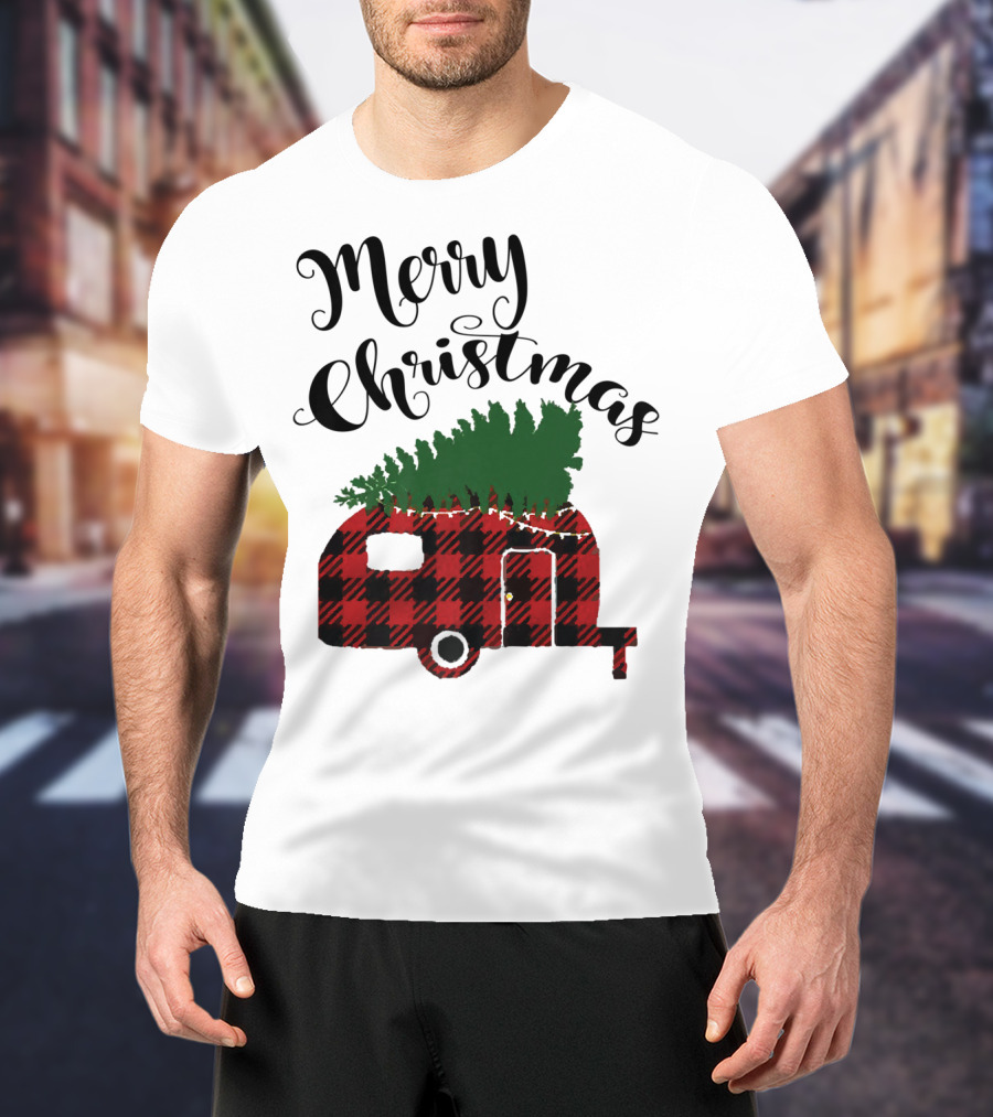 Merry Christmas Buffalo Plaid Camper With Tree T-Shirt