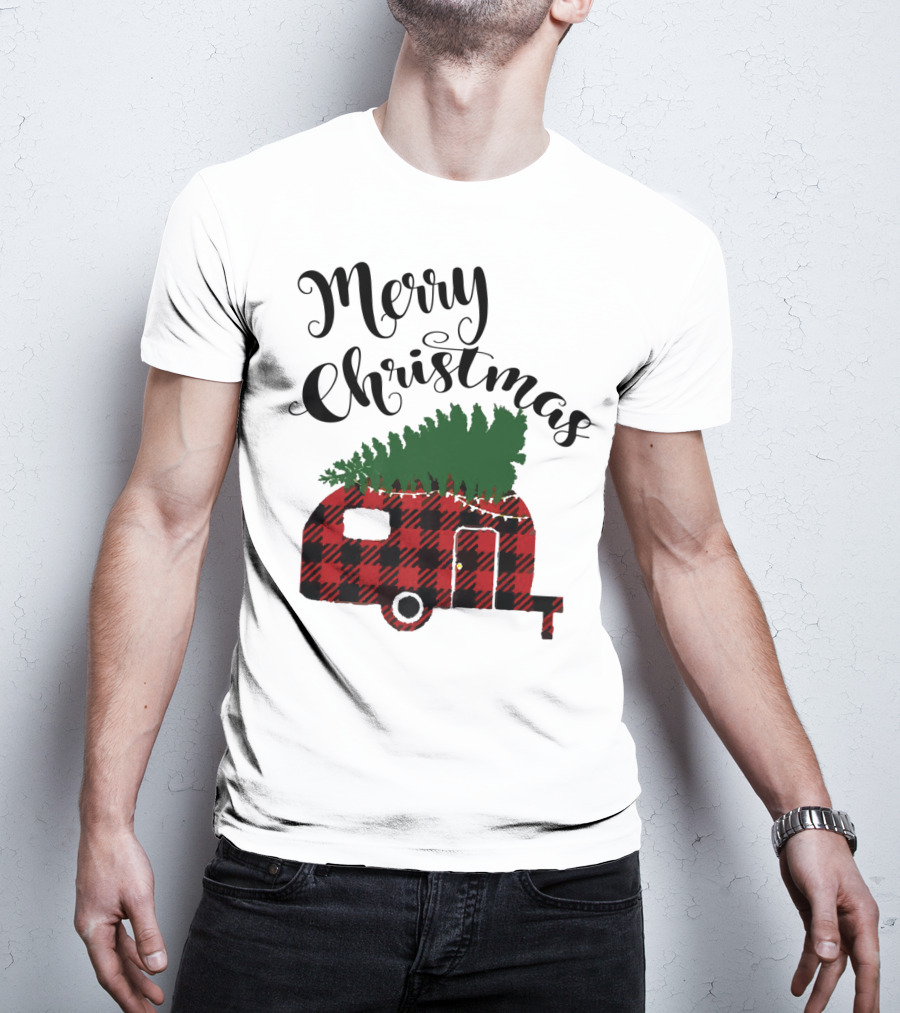 Merry Christmas Buffalo Plaid Camper With Tree T-Shirt