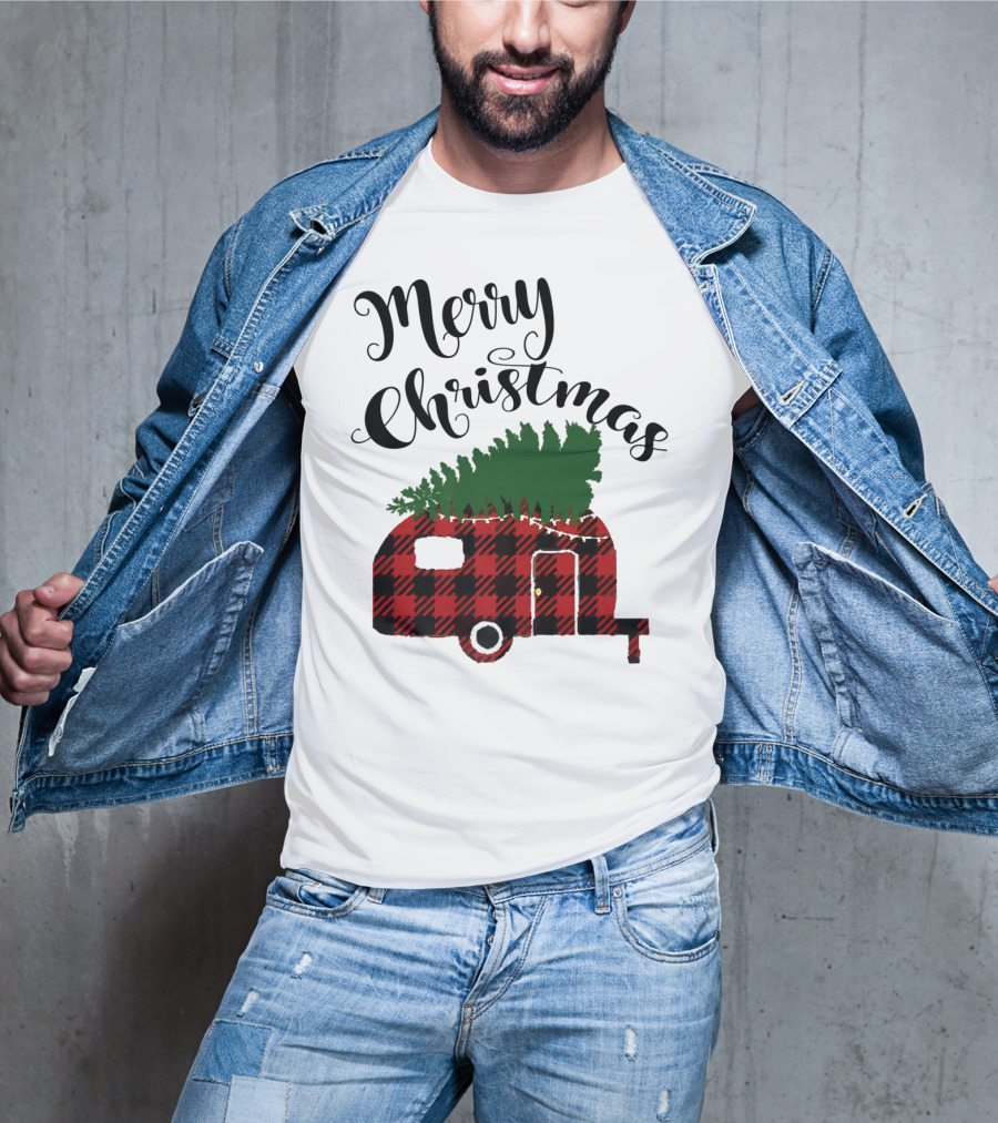 Merry Christmas Buffalo Plaid Camper With Tree T-Shirt