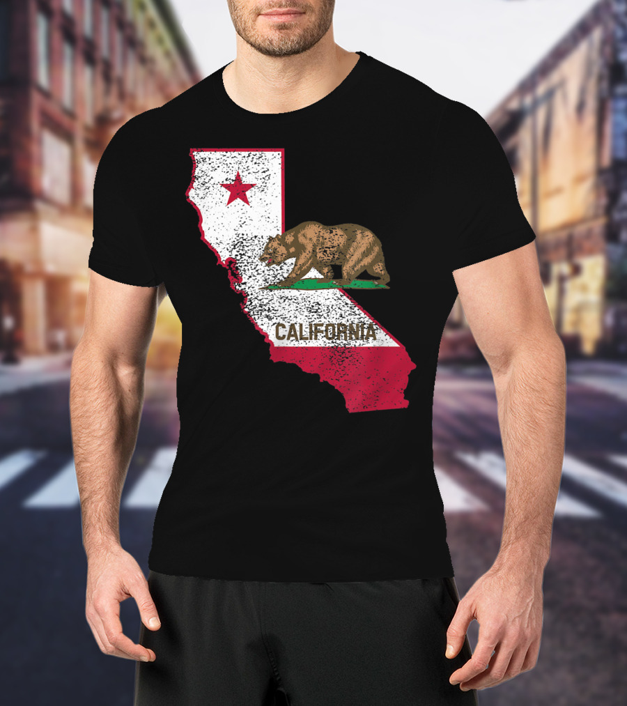 California Flag Bear And Star On State Outline T-Shirt