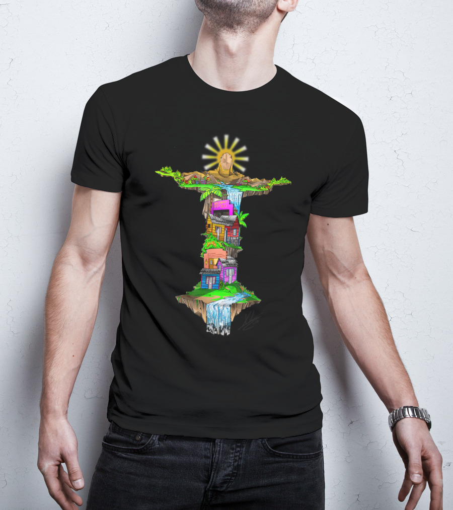 Casitas Dominicanas Brazil Cristo And Colorful Waterfall Houses T-Shirt