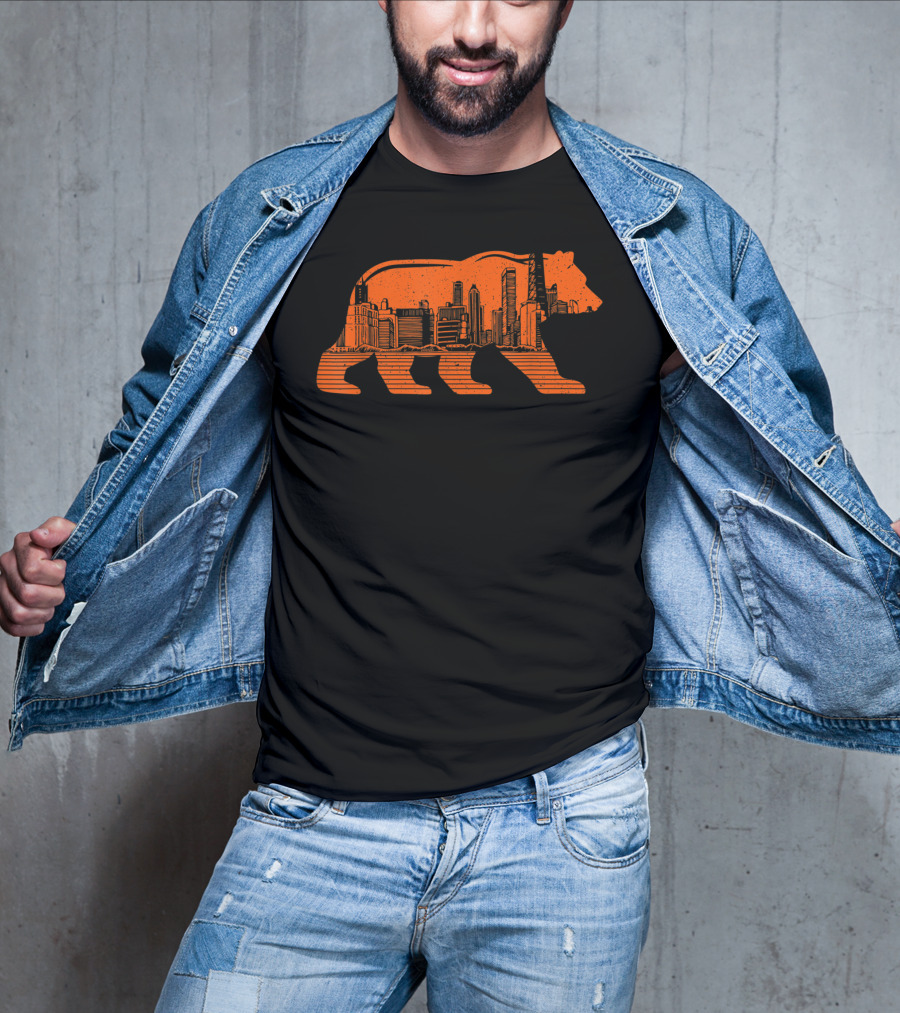 Chicago Football Bear Skyline Orange T-Shirt