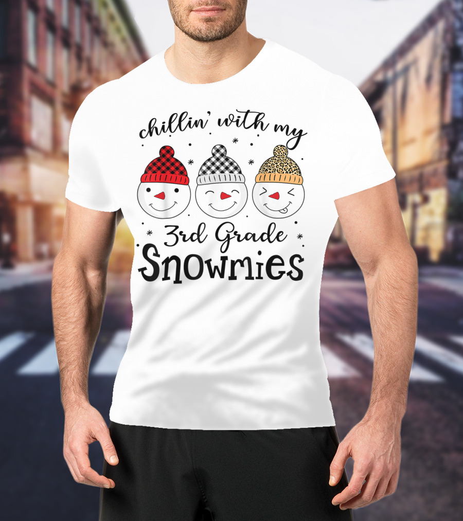 Chillin' With My 3rd Grade Snowmies Snowman Faces With Patterned Hats T-Shirt