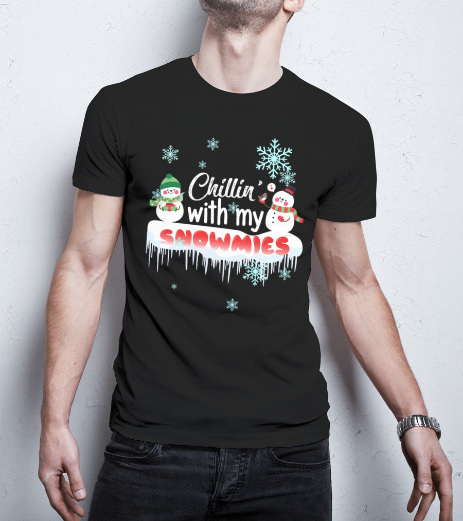 Chillin' With My Snowmies Cute Snowman Smoking Pipe And Snowflakes T-Shirt