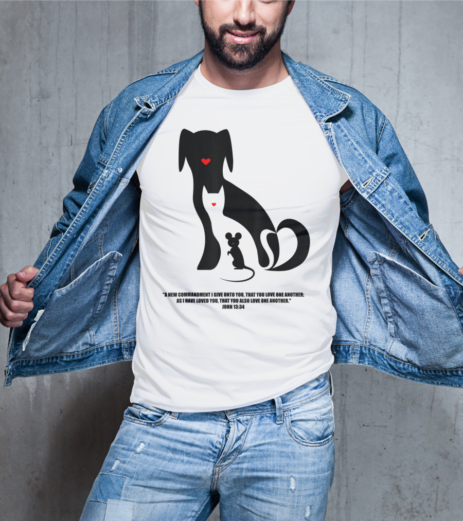 Christian I Love Dogs Cats Mice John 13:34 Commandment T-Shirt