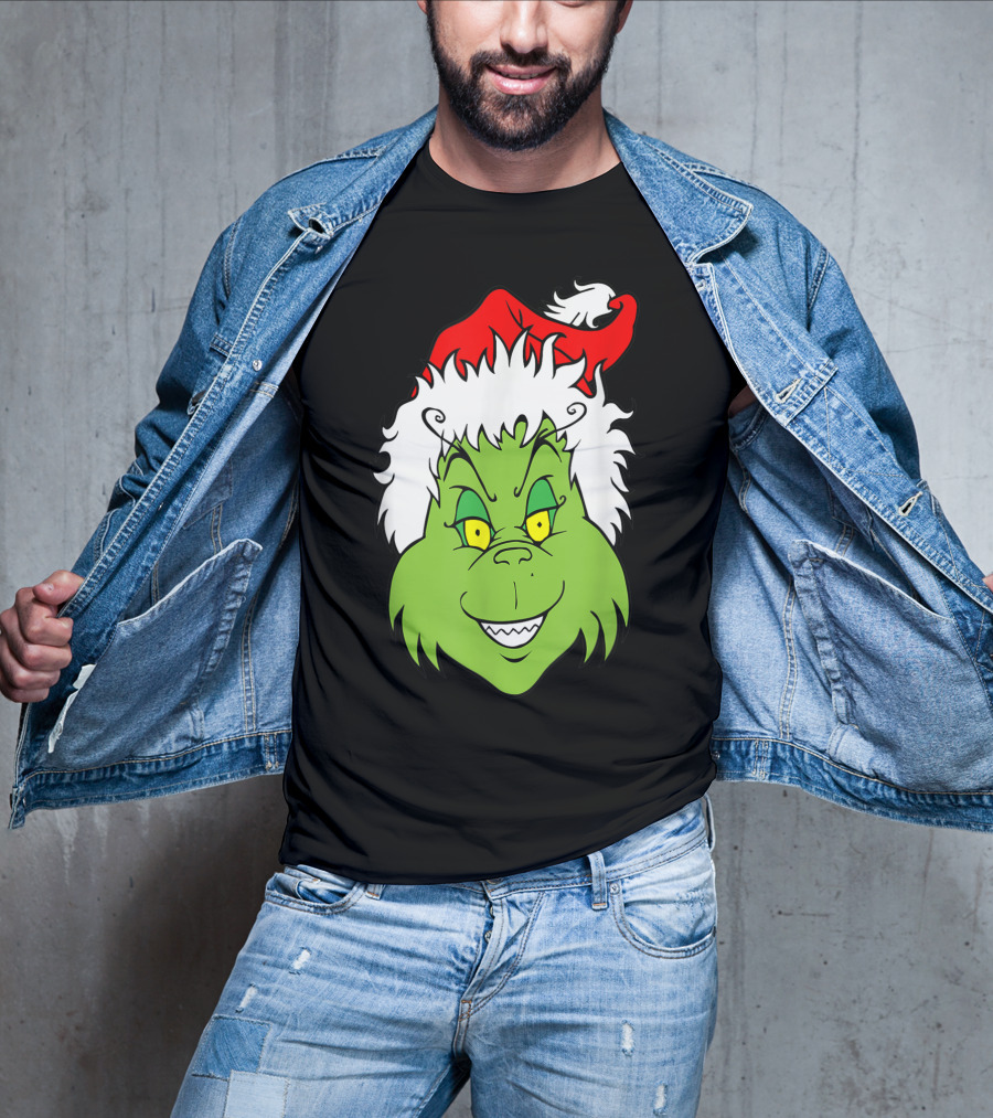 Grinch Christmas Face Santa Hat Smile T-Shirt