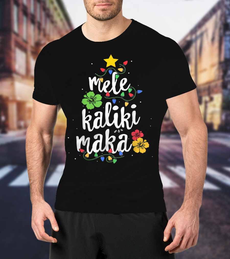 Mele Kalikimaka Christmas Tree Lights Hibiscus Tropical T-Shirt