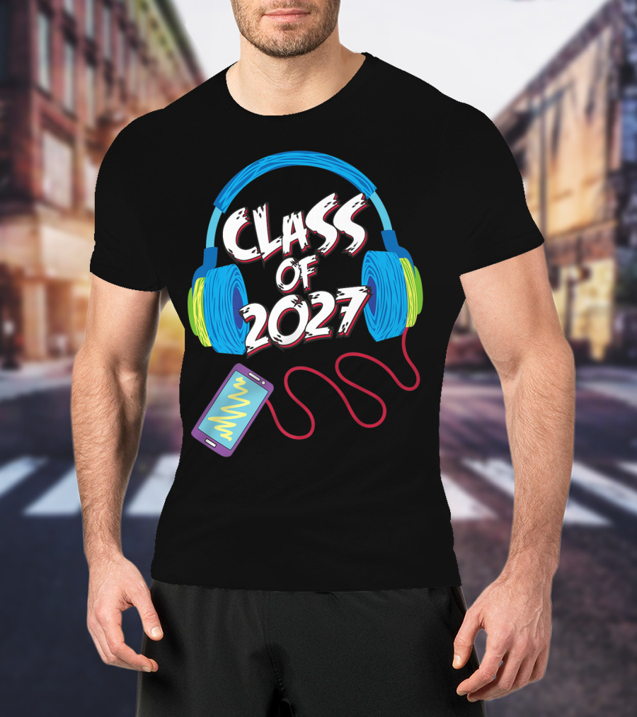 Class Of 2027 Headphones Smartphone 5th Grade Boy Girl T-Shirt