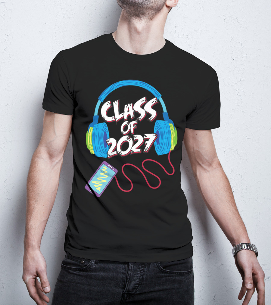 Class Of 2027 Headphones Smartphone 5th Grade Boy Girl T-Shirt