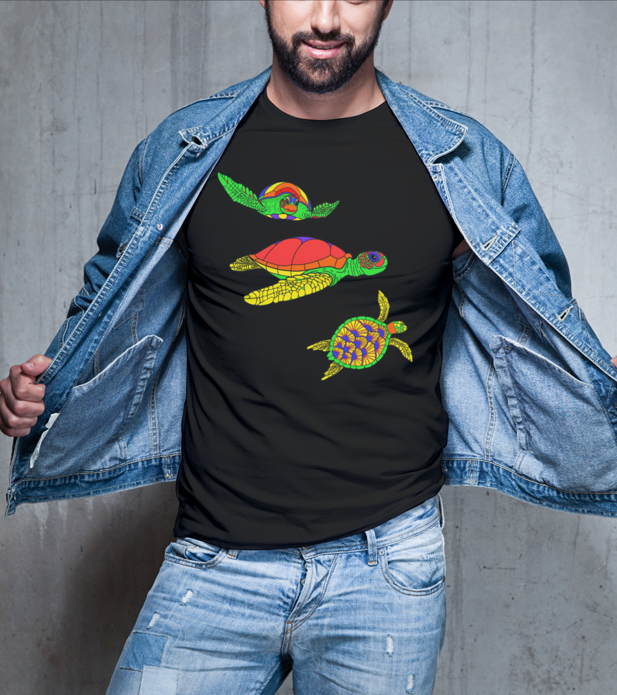 Colorful Swimming Sea Turtle Shell Artful Display T-Shirt