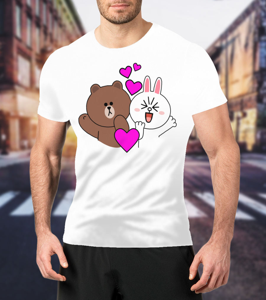Brown Bear Cony Bunny Rabbit With Hearts Love T-Shirt